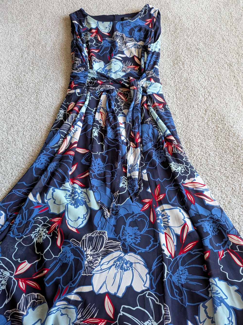 🌼B2G1🌼 Kasper Navy Blue Floral Maxi Dress with Red and Light Blue Accents